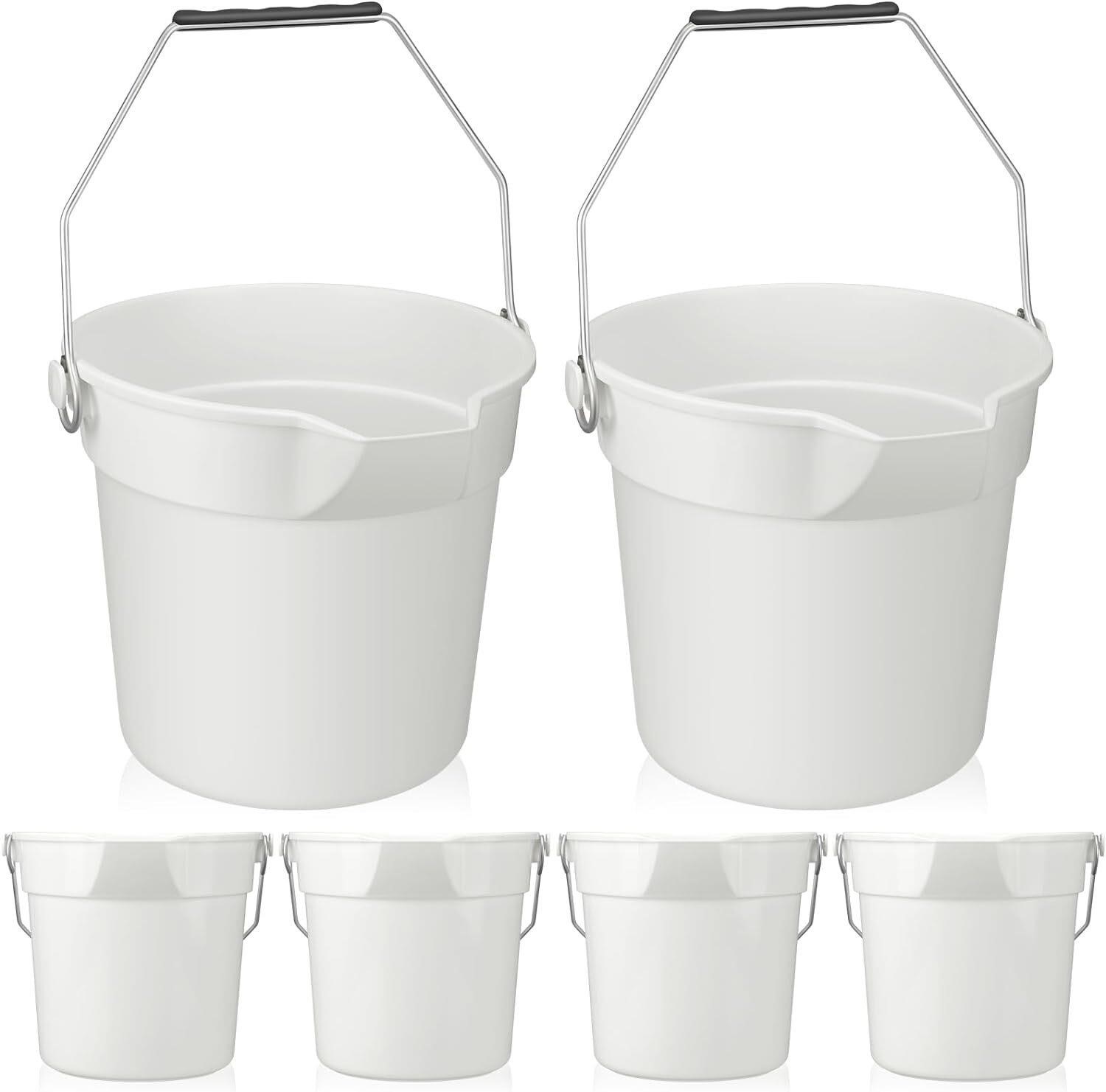 6 Pcs 3 Gallon Round Bucket with Spout - White