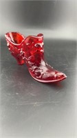 Vintage Fenton Art Glass Red Glass Rose Shoe
