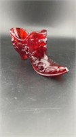 Vintage Fenton Art Glass Red Glass Rose Shoe