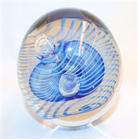 Eickholt Art Glass Blue Swirl Paper Weight