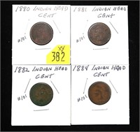 x4- Indian Head cents: 1880, 1881, 1882, 1884 -x4