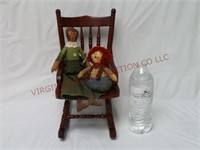 Primitive Style Dolls & Wooden Doll Rocking Chair