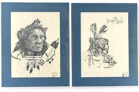 (2) Douglas Fast Horse Original Pencil Drawings