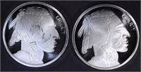 2-ONE OUNCE .999 SILVER INDIAN/BUFFALO ROUNDS