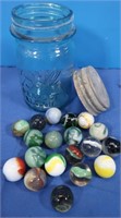 Antique Blue Ball Pt Jar w/Vintage Shooters (some