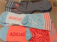 3 assorted Adidas socks, look new and are tagged