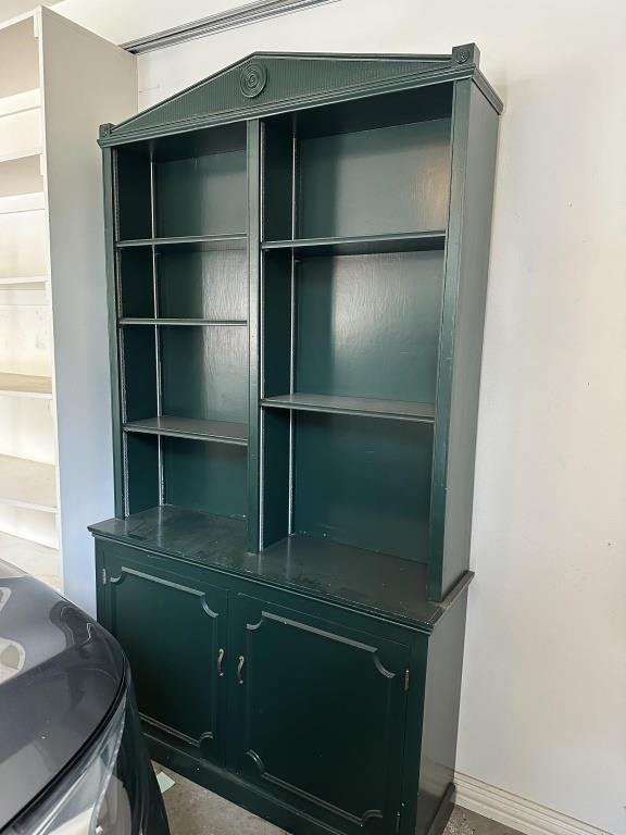 Green Wood Hutch with adjustable shelves