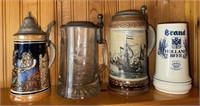 4 Rare Beer Steins - West Germany, Holland & More