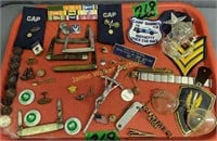 Tray lot Men's Military Patches, Pocket Knives,