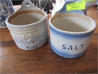 2 Blue Salt Glaze Salt Boxes: "Daisy," Peacock