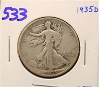 1935 D WALKING LIBERTY HALF DOLLAR COIN