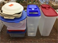 Plastic storage containers.  Some Tupperware