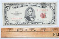 1953 RED SEAL FIVE DOLLAR UNITED STATES NOTE