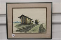 Framed Watercolor of Central City, IA Train Statio