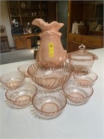 Large Pink Ceramic Vase, Pink Salad Bowl w/6 Bowls