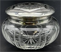 Sterling Silver Lid Cut Crystal Dresser Jar