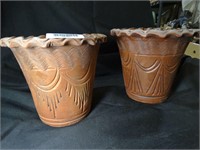 Two 7" Tall Red Clay Mexican Planters