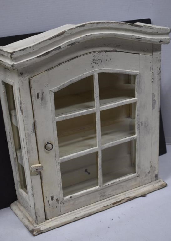 Small White Wood Cabinet w/Shelves and Glass Door