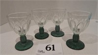 SET OF 4 WINE GLASSES WITH RAISED DESIGN & GREEN