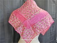 Vintage Rayon Scarf Pink Floral 26x26"