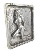Cast Aluminum Ashtray w Female Nude, Pin-Up