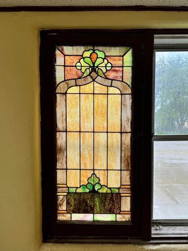 Vintage Window w/Stain Glass Inlay 55 1/2 x 26 1/2