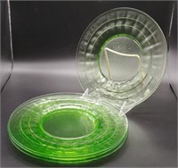 4 GREEN DEPRESSION GLASS LUNCHEON PLATES