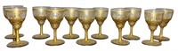 Set (11) Gold Gilt Hand Painted Cordial Glasses