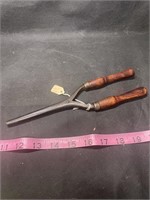 Antique Curling Iron Wood Handled Tool