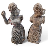 Two Folk Art Style Wooden Maiden Sculptures.