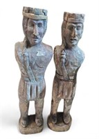 2 Folk Art Style Carved Indian Men Sculptures.