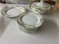 Noritake M plates, and serving bowl w/lid