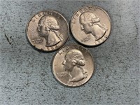 Three 1964D Washington quarters