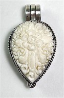 Solid Sterling Carved Ox Bone "Poison" Pendant 7 G