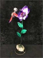 Metal Art Single Flower with Hummingbird