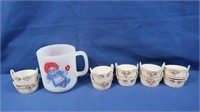 Vintage Nippon Handpainted Cups, Raggedy Ann &