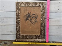 Antique framed lady and horse