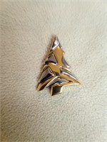 LC Gold and Silver Tone Christmas Tree Pin