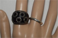 Two Sterling Silver Rings - Black & Marcasite