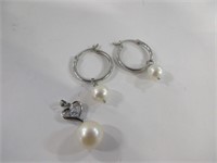 Freshwater pearl sterling silver earrings &pendant