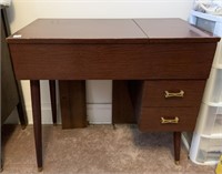 MCM LIFT TOP SEWING MACHINE TABLE WITH 2 DRAWERS
