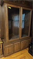 WOOD GUN CABINET WITH ETCHED GLASS DOORS,