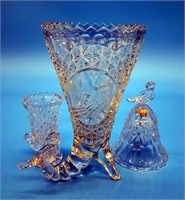 Cornucopia Vase, Bell w Bird & Toothpick Holder w