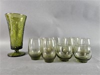 Green Colored Glasses and Vase