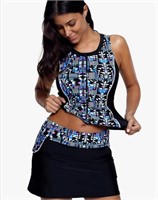 New (Size L) Women Printed Two Piece Tankini