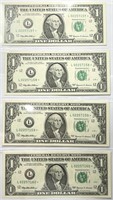 Lot of (4) 1999 $1 Sequential STAR NOTES