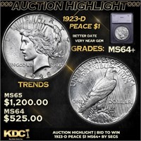 ***Auction Highlight*** 1923-d Peace Dollar 1 Grad