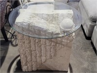 Round Glass Top Mineral White Base End Table