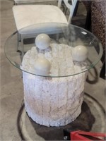 Round Glass Top Mineral White Base End Table