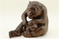 Japanese Bronze Mama & Baby Monkeys